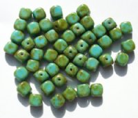 50 7x6mm Opaque Turquoise & Green Marble Cube Beads